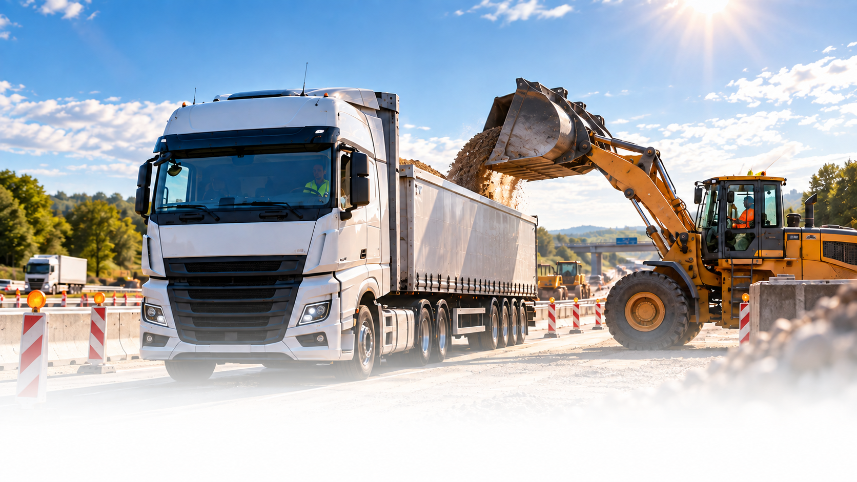 LKW und Radlader auf der Baustelle Truck Performance